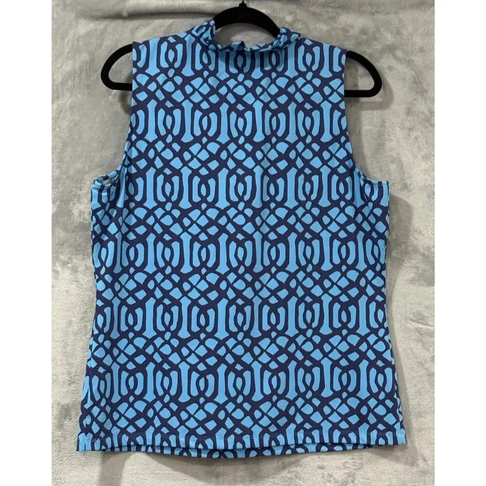 J McLaughlin Catalina Cloth Durham Top XL Blue Geometric Ruffle NWT